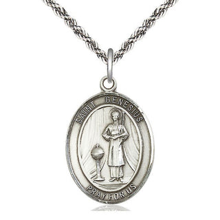 Sterling Silver Saint Genesius of Rome Medal Catholic Jewelry Engraved Catholic Saint Jewelry
