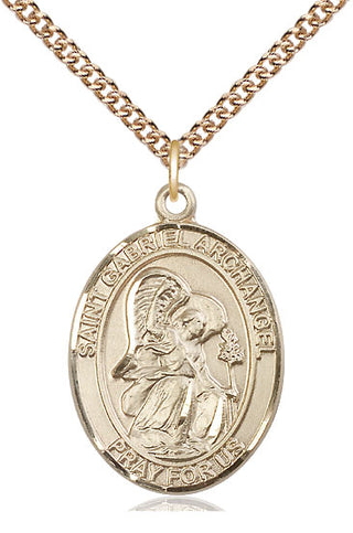 14kt Gold Saint Gabriel the Archangel Medal Engraved Catholic Saint Jewelry