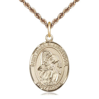 14kt Gold Saint Gabriel the Archangel Medal Engraved Catholic Saint Jewelry