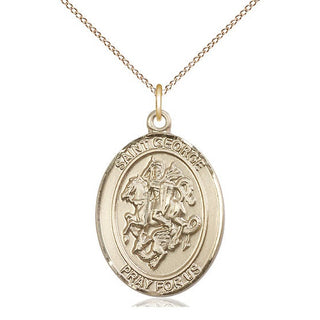 14kt Gold Saint George Medal Engraved Catholic Saint Jewelry