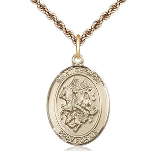 14kt Gold Saint George Medal Engraved Catholic Saint Jewelry