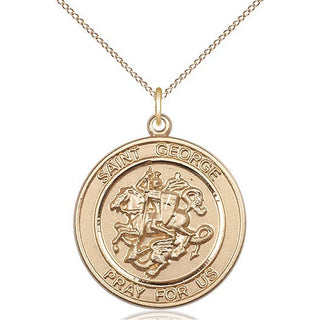 14kt Gold Saint George Medal Engraved Catholic Saint Jewelry
