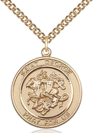14kt Gold Saint George Medal Engraved Catholic Saint Jewelry