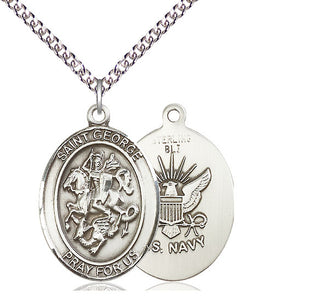 Sterling Silver Saint George Navy Medal Catholic Jewelry