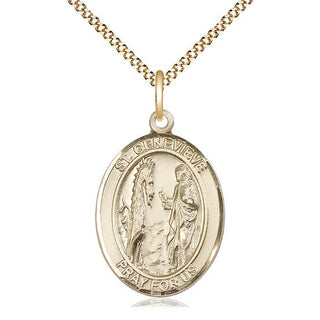 14kt Gold Filled Saint Genevieve Medal Catholic Jewelry Engraved Catholic Saint Jewelry