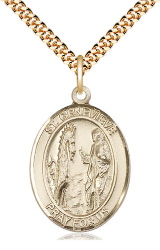 14kt Gold Filled Saint Genevieve Medal Catholic Jewelry Engraved Catholic Saint Jewelry