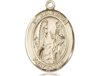 14kt Gold Saint Genevieve Medal Engraved Catholic Saint Jewelry