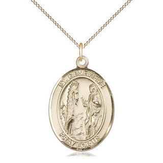 14kt Gold Saint Genevieve Medal Engraved Catholic Saint Jewelry