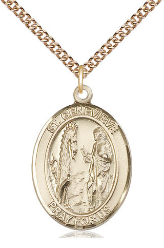 14kt Gold Saint Genevieve Medal Engraved Catholic Saint Jewelry