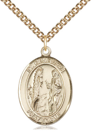 14kt Gold Saint Genevieve Medal Engraved Catholic Saint Jewelry