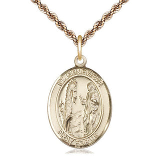 14kt Gold Saint Genevieve Medal Engraved Catholic Saint Jewelry