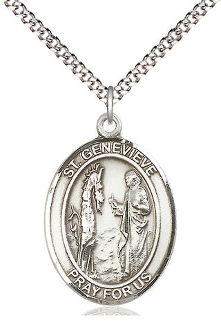Pewter Saint Genevieve Medal Catholic Jewelry Engraved Catholic Saint Jewelry