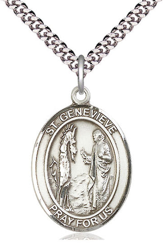 Sterling Silver Saint Genevieve Medal Catholic Jewelry Engraved Catholic Saint Jewelry