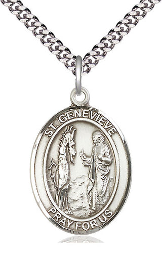 Sterling Silver Saint Genevieve Medal Catholic Jewelry Engraved Catholic Saint Jewelry