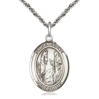 Sterling Silver Saint Genevieve Medal Catholic Jewelry Engraved Catholic Saint Jewelry