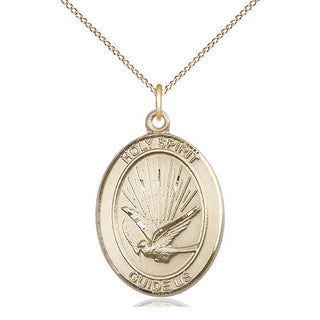 14kt Gold Holy Spirit Medal Engraved Catholic Saint Jewelry