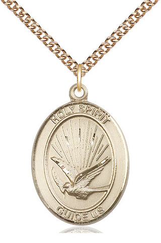 14kt Gold Holy Spirit Medal Engraved Catholic Saint Jewelry