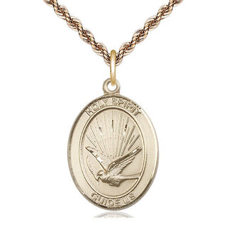 14kt Gold Holy Spirit Medal Engraved Catholic Saint Jewelry