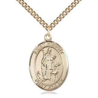 14kt Gold Filled Saint Hubert of Liege Medal Catholic Jewelry Engraved Catholic Saint Jewelry