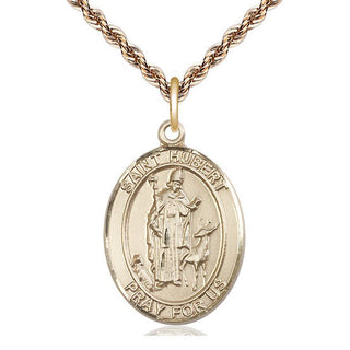 14kt Gold Filled Saint Hubert of Liege Medal Catholic Jewelry Engraved Catholic Saint Jewelry