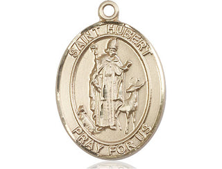 14kt Gold Saint Hubert of Liege Medal Engraved Catholic Saint Jewelry