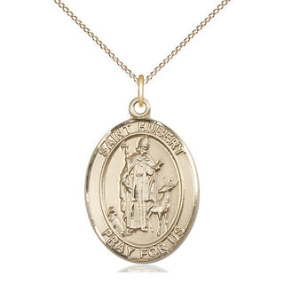 14kt Gold Saint Hubert of Liege Medal Engraved Catholic Saint Jewelry