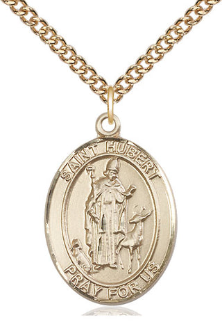 14kt Gold Saint Hubert of Liege Medal Engraved Catholic Saint Jewelry