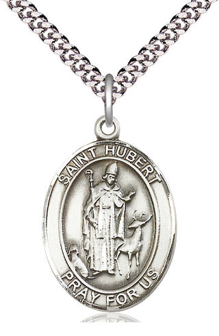 Pewter Saint Hubert of Liege Medal Catholic Jewelry Engraved Catholic Saint Jewelry