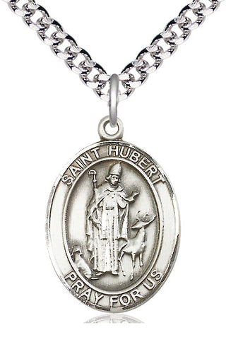 Pewter Saint Hubert of Liege Medal Catholic Jewelry Engraved Catholic Saint Jewelry