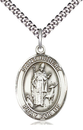 Pewter Saint Hubert of Liege Medal Catholic Jewelry Engraved Catholic Saint Jewelry