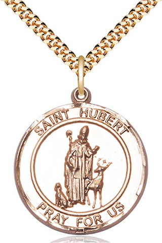 14kt Gold Filled Saint Hubert of Liege Medal Catholic Jewelry Engraved Catholic Saint Jewelry