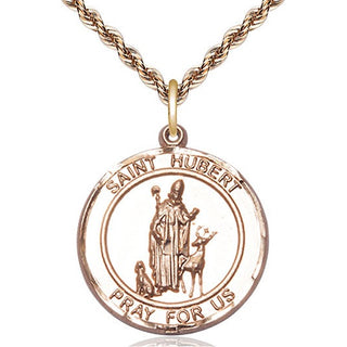 14kt Gold Filled Saint Hubert of Liege Medal Catholic Jewelry Engraved Catholic Saint Jewelry