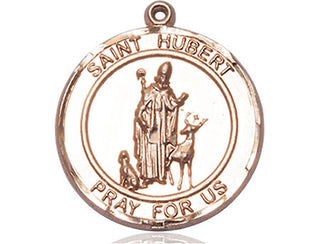 14kt Gold Saint Hubert of Liege Medal Engraved Catholic Saint Jewelry