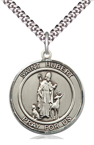 Pewter Saint Hubert of Liege Medal Catholic Jewelry Engraved Catholic Saint Jewelry