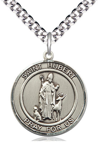 Pewter Saint Hubert of Liege Medal Catholic Jewelry Engraved Catholic Saint Jewelry
