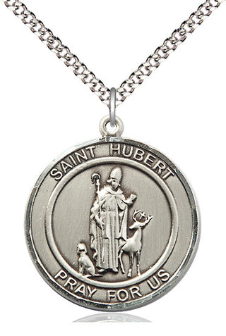 Pewter Saint Hubert of Liege Medal Catholic Jewelry Engraved Catholic Saint Jewelry