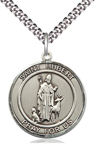 Pewter Saint Hubert of Liege Medal Catholic Jewelry Engraved Catholic Saint Jewelry