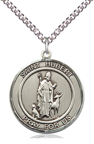 Sterling Silver Saint Hubert of Liege Medal Catholic Jewelry Engraved Catholic Saint Jewelry