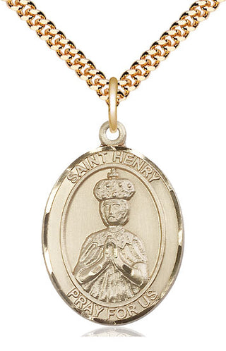 14kt Gold Filled Saint Henry II Medal Catholic Jewelry Engraved Catholic Saint Jewelry