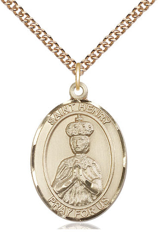 14kt Gold Filled Saint Henry II Medal Catholic Jewelry Engraved Catholic Saint Jewelry