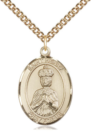 14kt Gold Filled Saint Henry II Medal Catholic Jewelry Engraved Catholic Saint Jewelry