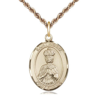 14kt Gold Filled Saint Henry II Medal Catholic Jewelry Engraved Catholic Saint Jewelry