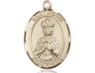 14kt Gold Saint Henry II Medal Engraved Catholic Saint Jewelry