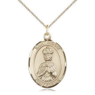 14kt Gold Saint Henry II Medal Engraved Catholic Saint Jewelry