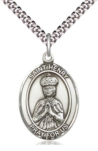 Pewter Saint Henry II Medal Catholic Jewelry Engraved Catholic Saint Jewelry