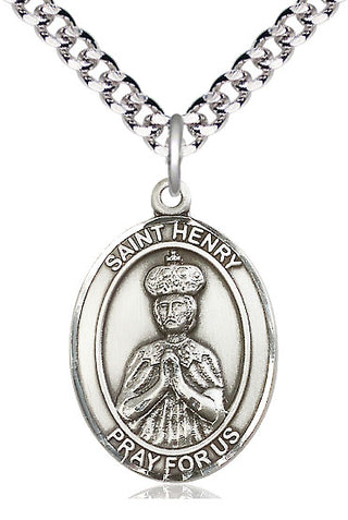 Pewter Saint Henry II Medal Catholic Jewelry Engraved Catholic Saint Jewelry