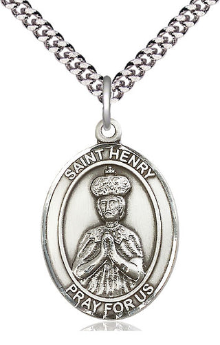 Pewter Saint Henry II Medal Catholic Jewelry Engraved Catholic Saint Jewelry