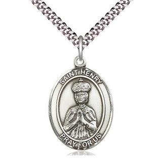 Sterling Silver Saint Henry II Medal Catholic Jewelry Engraved Catholic Saint Jewelry