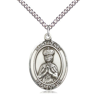 Sterling Silver Saint Henry II Medal Catholic Jewelry Engraved Catholic Saint Jewelry