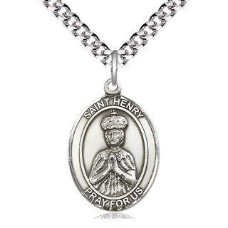 Sterling Silver Saint Henry II Medal Catholic Jewelry Engraved Catholic Saint Jewelry